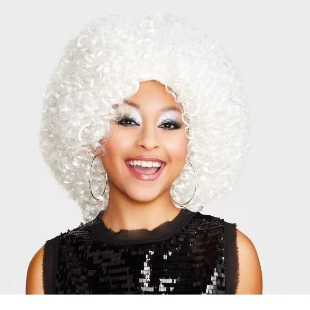 Afro Diva White Wig Halloween Costume Accessory Curly 70's Adult Teen 14+